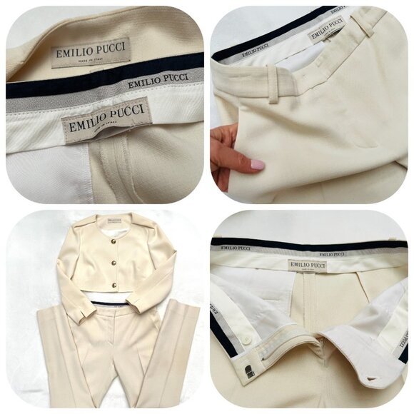 Emilio Pucci Crop Alabaster Silk Wool blend 2 Piec suit - Picture 8 of 17